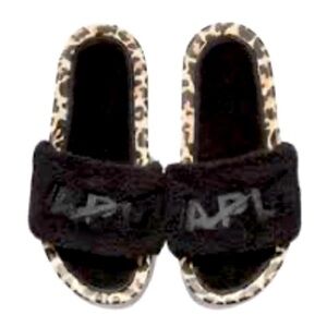 APL Shearling Slide Sandals, Women’s size 10, Men 8.5-9,Unisex, Black/Leopard